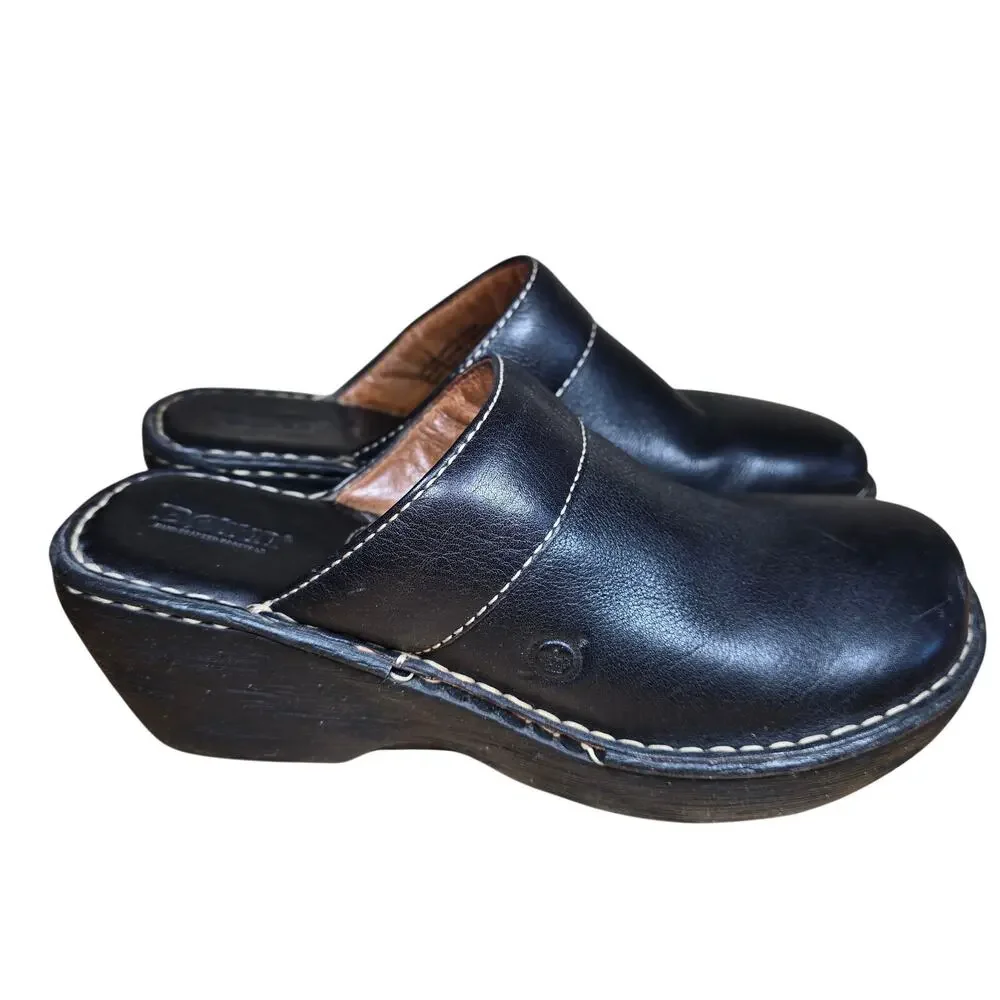 Born Black Leather Mules Women's Size 8 Great Condition Leather insoles